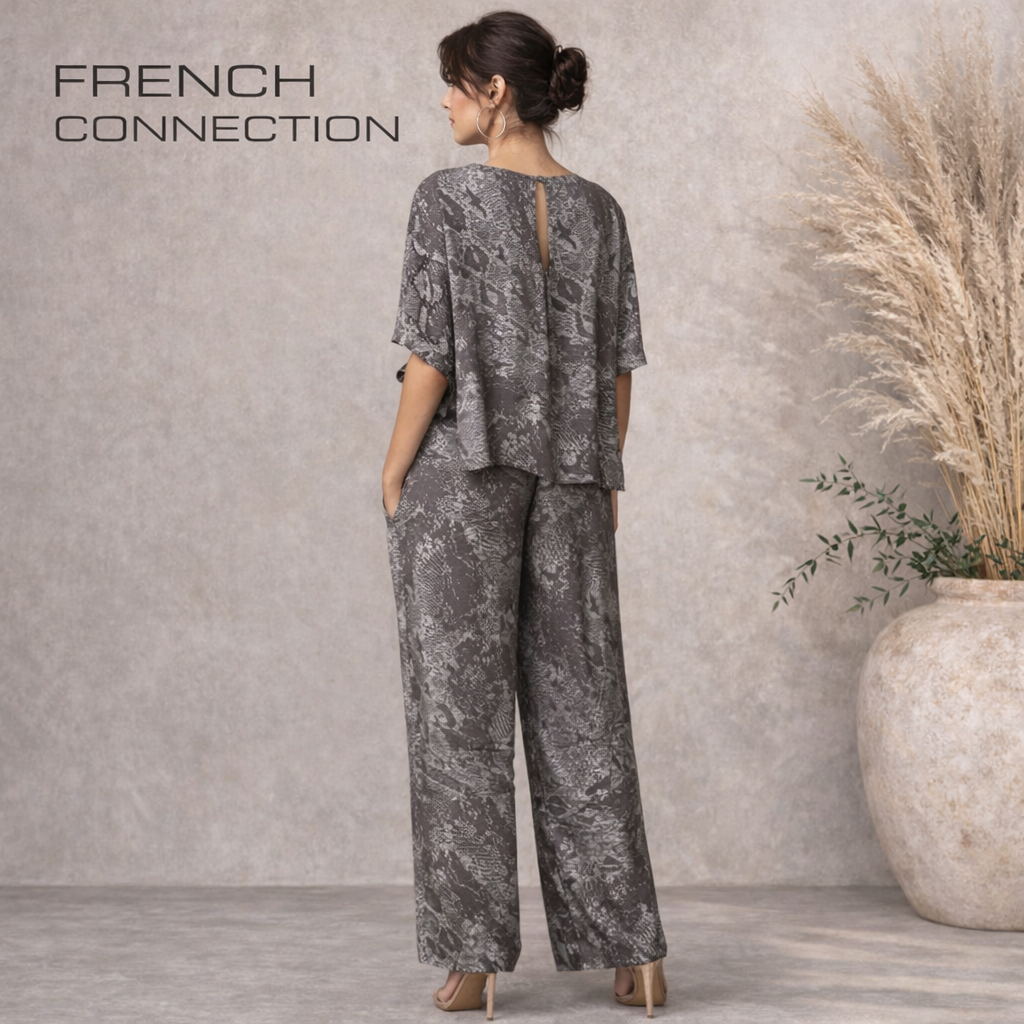 FRENCH CONNECTION Annikki Grey Crepe Reptile Jumpsuit UK 10