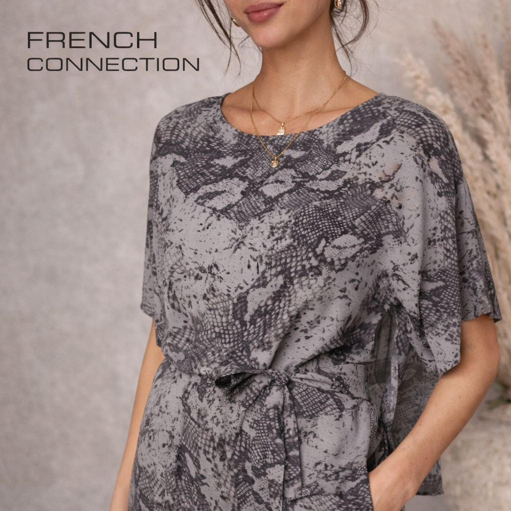 FRENCH CONNECTION Annikki Grey Crepe Reptile Jumpsuit UK 10