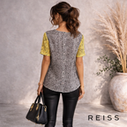 Reiss Jinny Grey & Yellow Reptile Print Silk Top UK 8