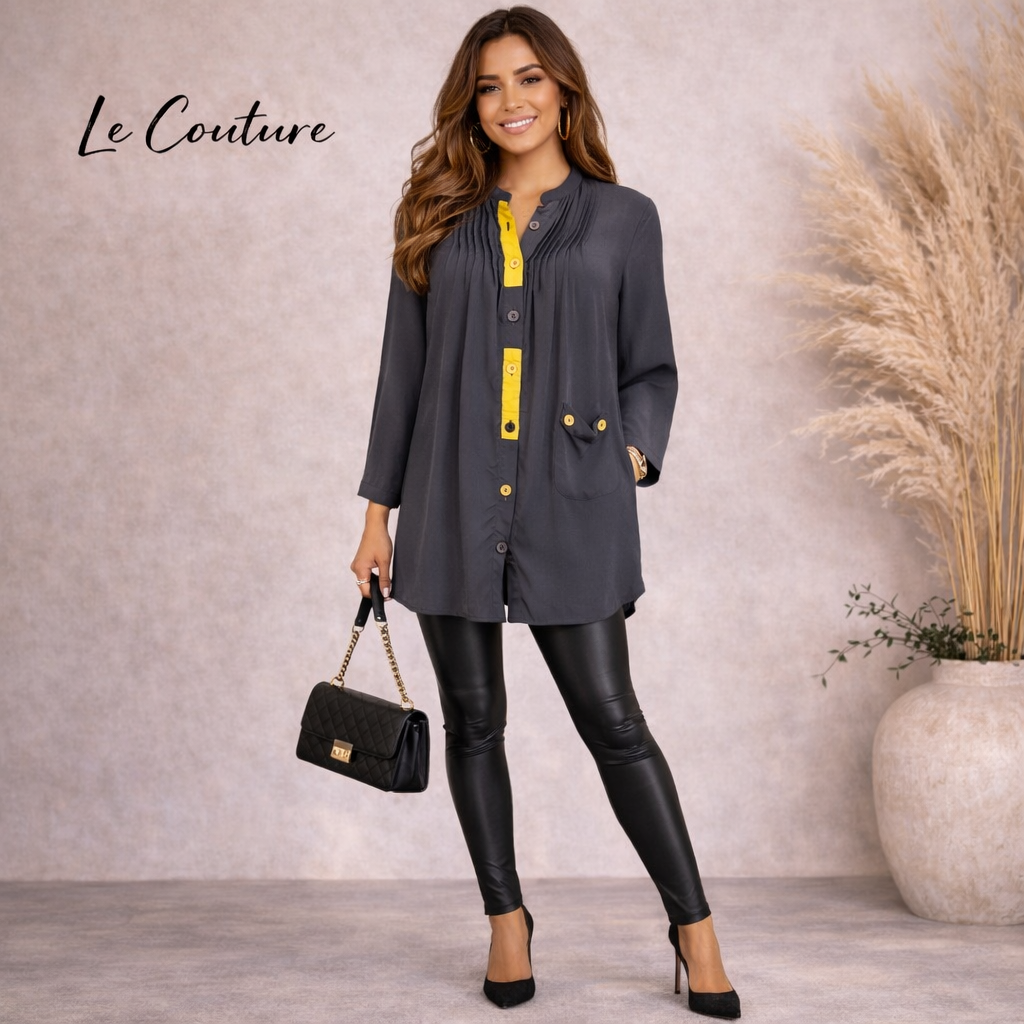 Le Couture Grey Silky Cotton Long Sleeve Shirt UK 12