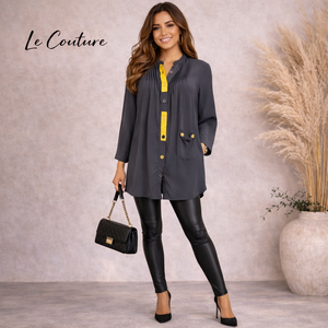 Le Couture Grey Silky Cotton Long Sleeve Shirt UK 12