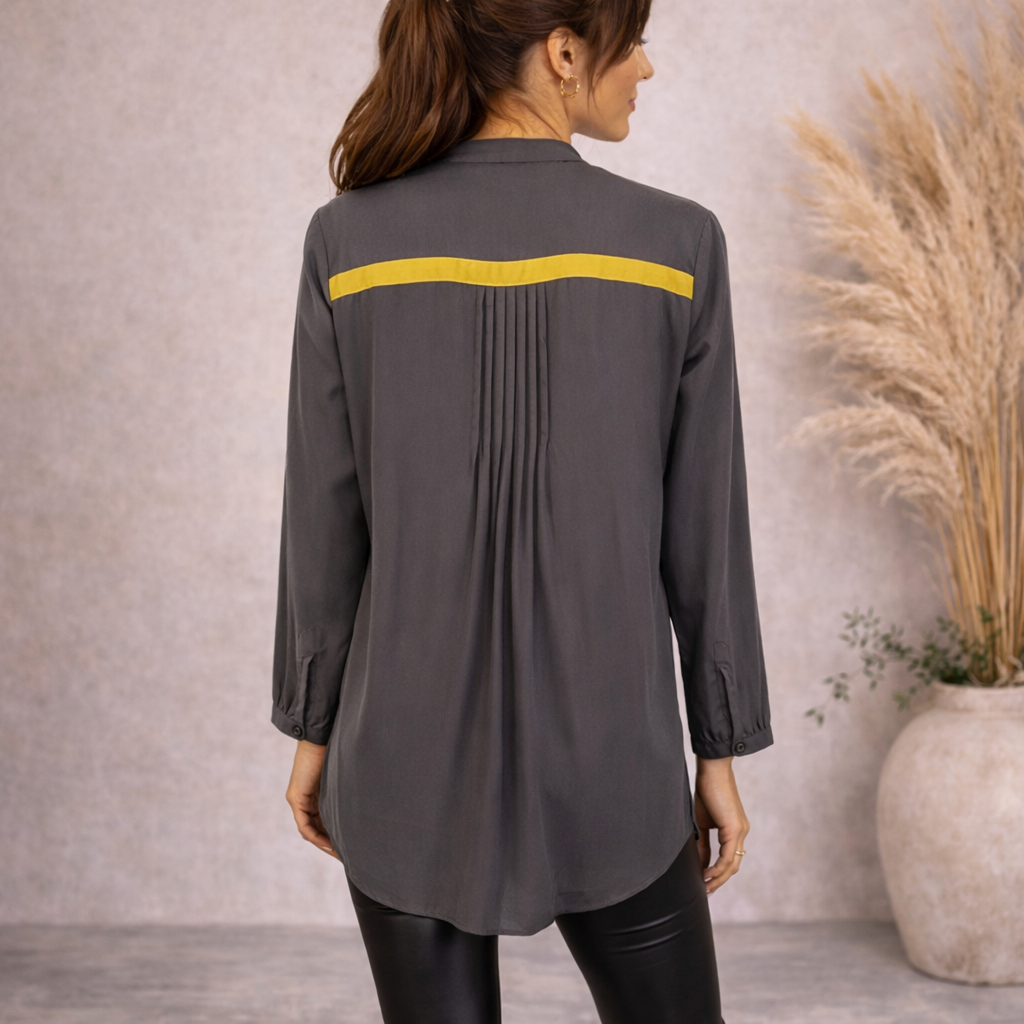 Le Couture Grey Silky Cotton Long Sleeve Shirt UK 12