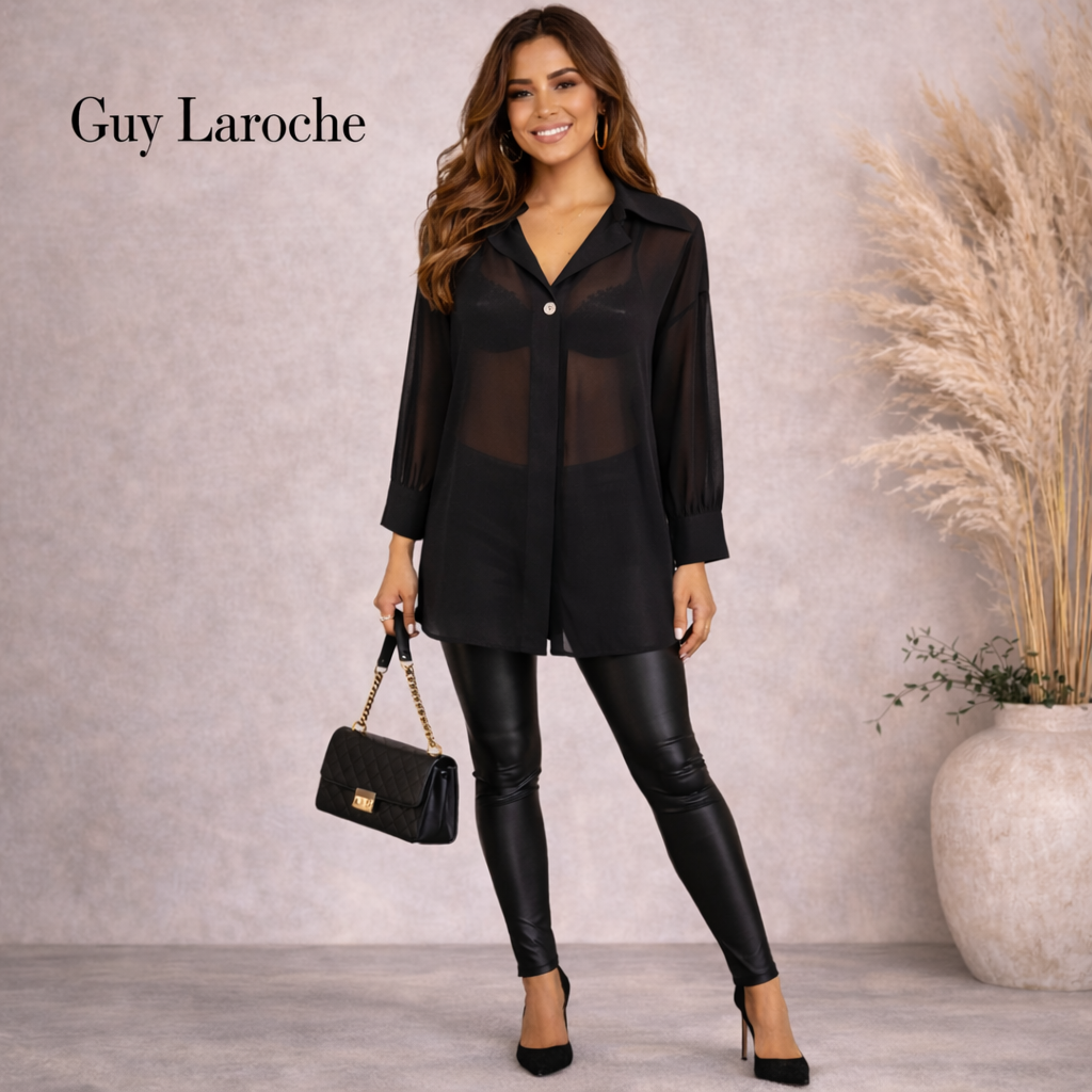 Guy Laroche Rare Vintage Black Sheer Silk Shirt Top UK 12