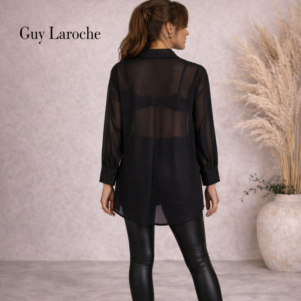 Guy Laroche Rare Vintage Black Sheer Silk Shirt Top UK 12