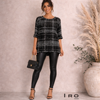 Iro Malini Black White Tweed Frayed Edge Short Sleeved Top UK 8