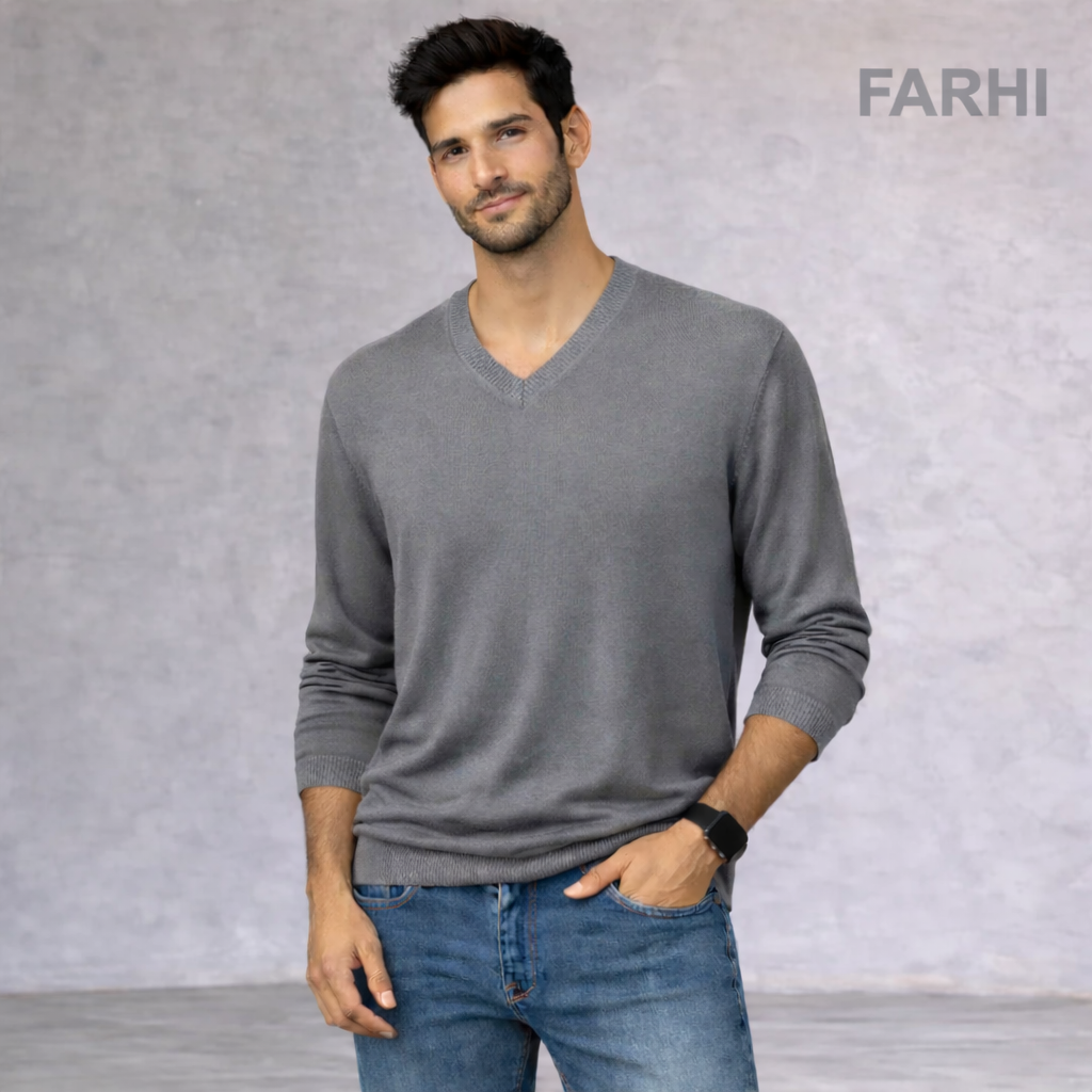 Farhi Grey Blue Silk & Cotton Jumper Size L