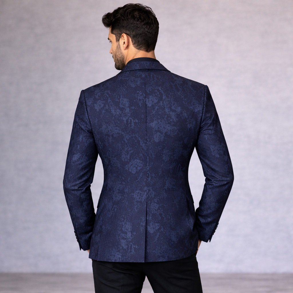 M&S Navy Jacquard Slim Fit Tuxedo Jacket Size S Long