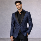 M&S Navy Jacquard Slim Fit Tuxedo Jacket Size S Long