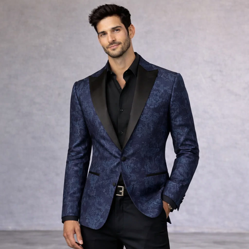 M&S Navy Jacquard Slim Fit Tuxedo Jacket Size S Long