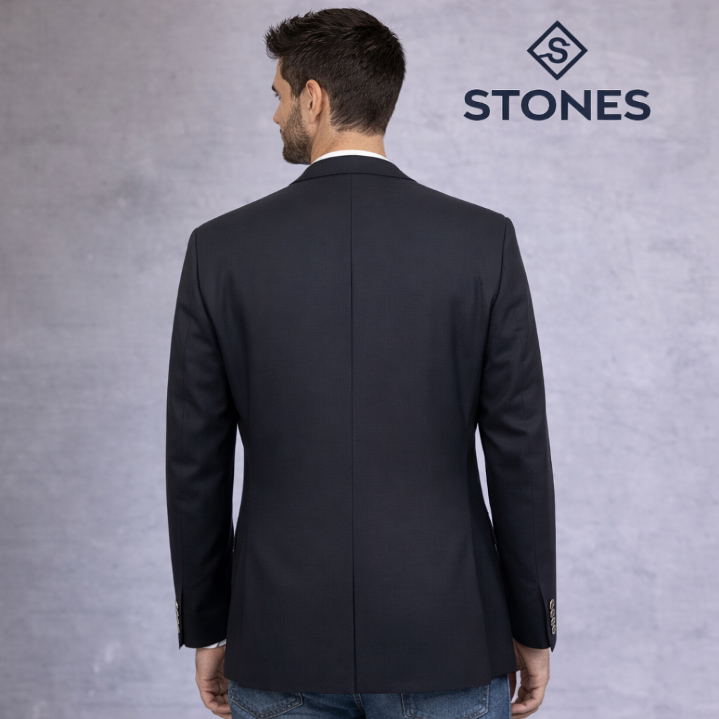Stones Mens Navy Linen Slim Fit Jacket UK 46