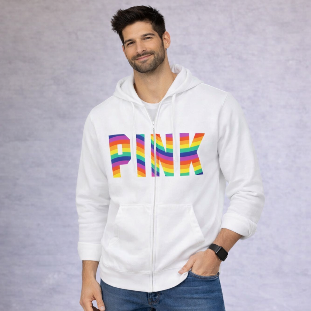 Victoria's Secret Rainbow PINK White Fleece Hoodie Size XS