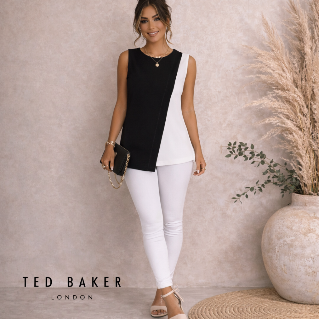 Ted Baker Fawney Black White Sleeveless Top UK 6