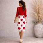 Hobbs Ivory Red Floral Cotton Sateen Skirt UK 14