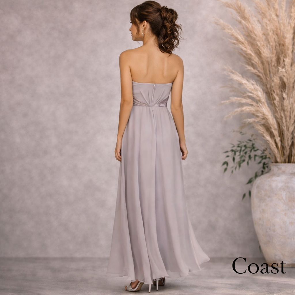 Coast Michegan Dove Grey Chiffon Maxi Dress UK 10