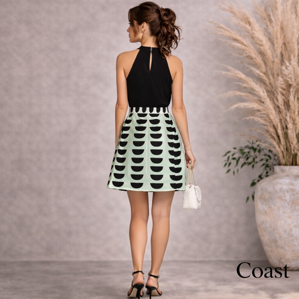 Coast Lina Mint Green, Black, White Organza Skirt UK 10