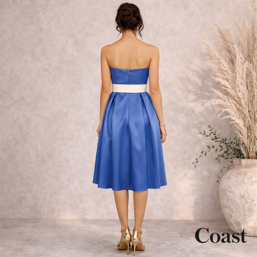 Coast Cornflower Blue Satin Fit & Flare Dress UK 12