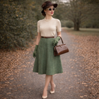 Cotswold Collection Vintage Sage Green Check Skirt  UK 10