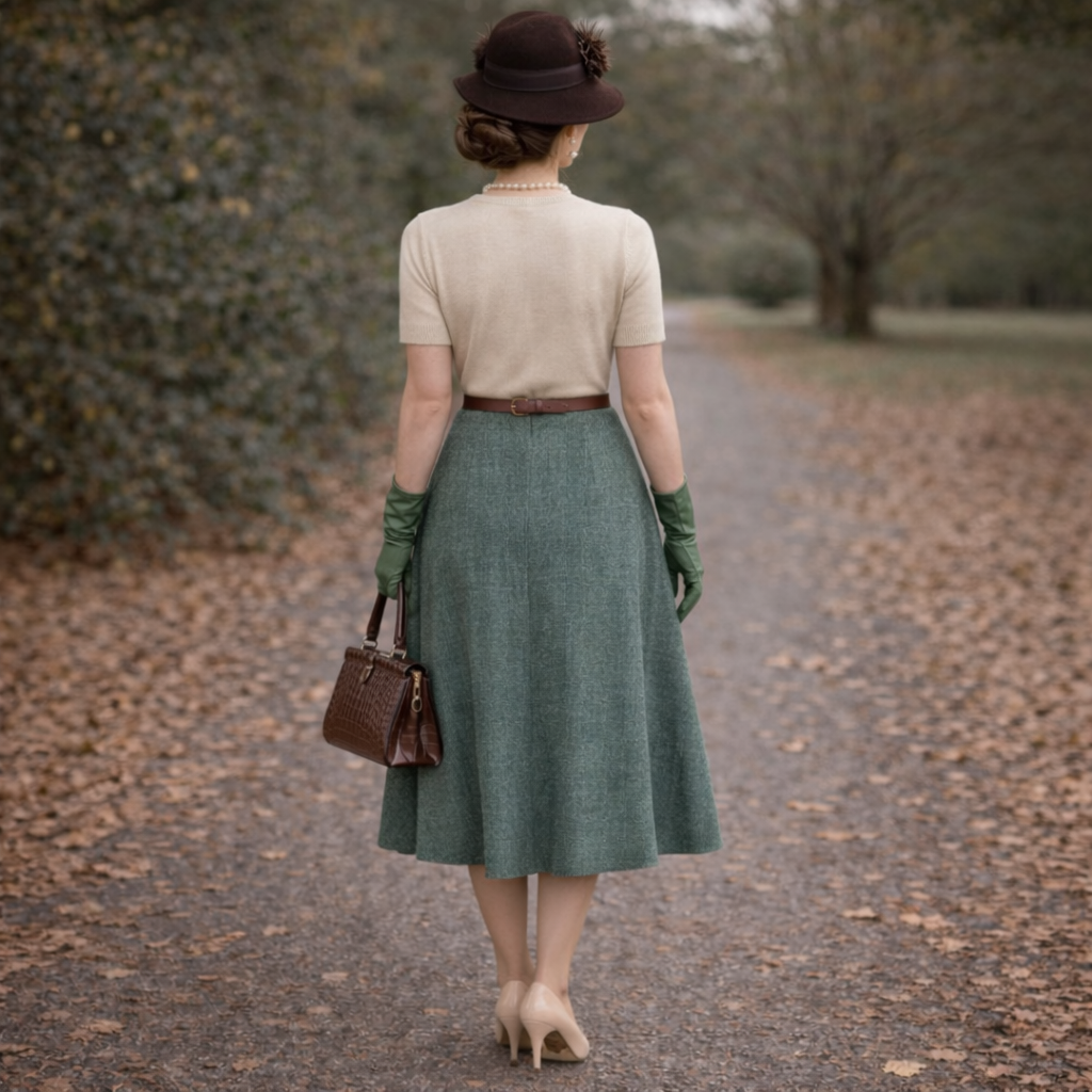 Cotswold Collection Vintage Sage Green Check Skirt  UK 10