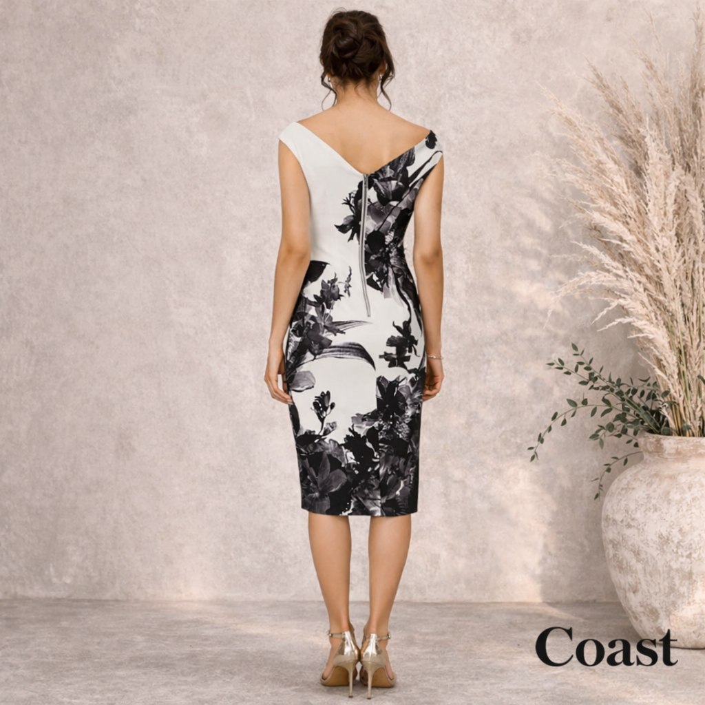 Coast Black White Lewes Sleeveless Occasion Pencil Dress UK 6