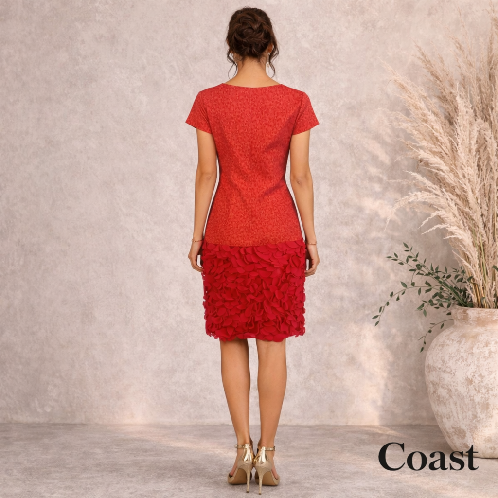 Coast Coral Jacquard Ruffle Skirt Bodycon Mini Dress  UK 8