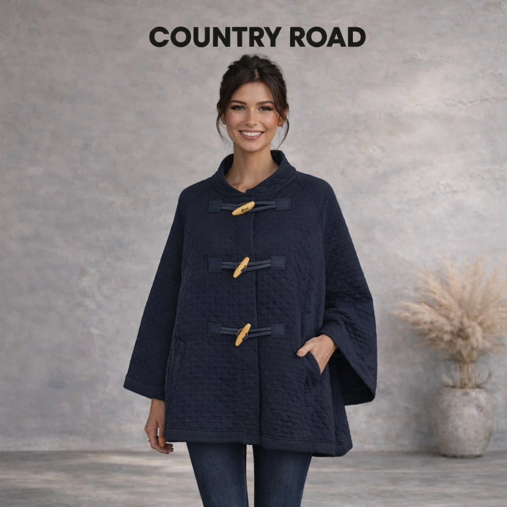 Country Road Navy Duffle Cotton Quilted Cape UK 14