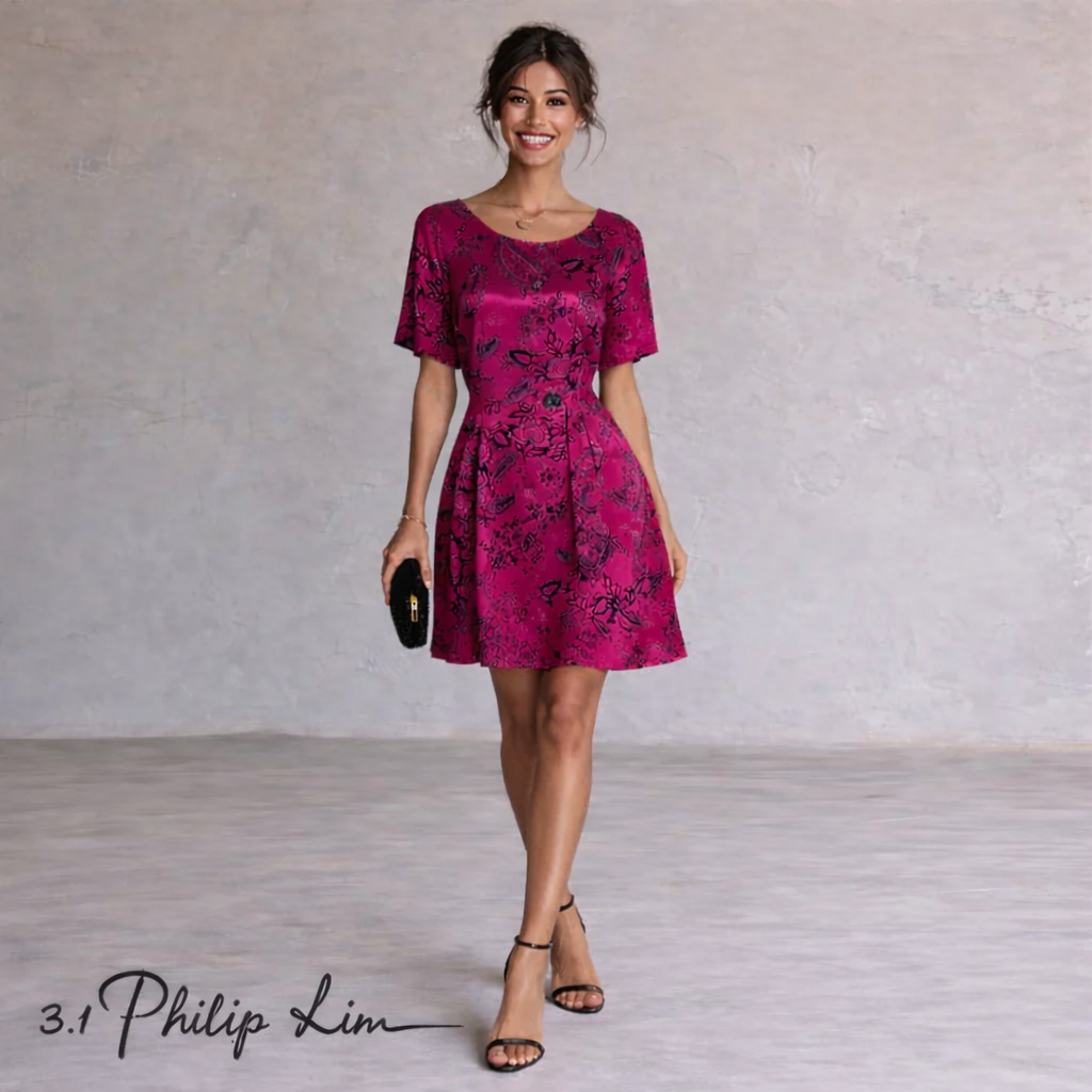 3.1 Phillip Lim Vintage Cerise Pink Silky Jacquard Dress UK 12