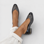 Davella Silver Grey Leather Gold Heel Shoes UK 3