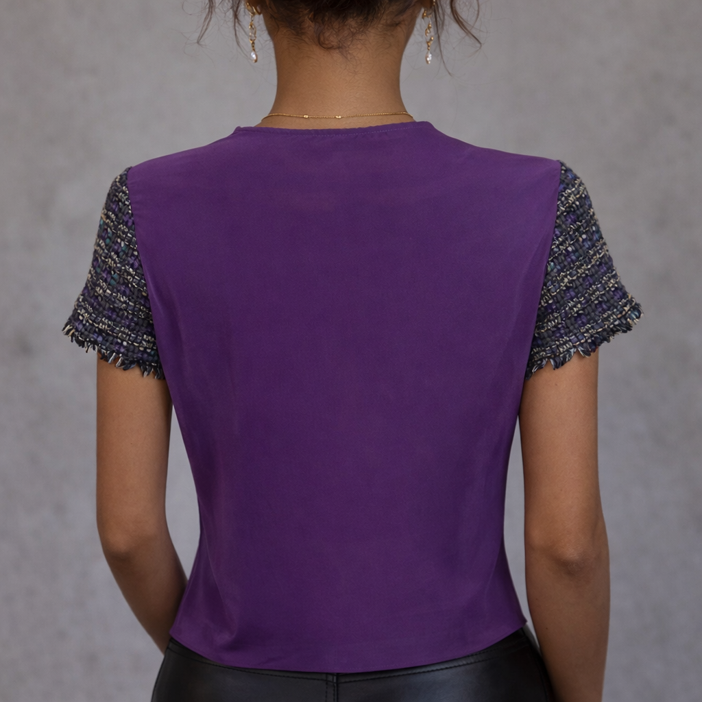 Jigsaw Tweed Front Silk Back Purple Top UK 10