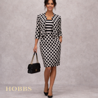 Hobbs Invitation Black Ivory Polka Dot Strappy Dress Jacket Suit UK 8/10