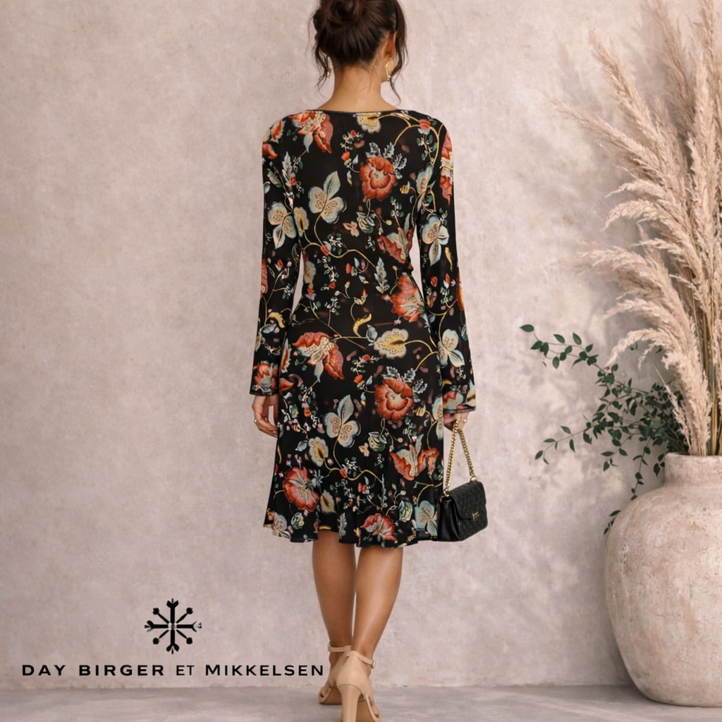Day Birger et Mikkelsen Black Silk Floral Dress UK 14