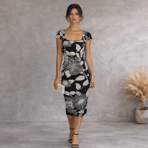 Gharani Strok Black White Floral Cotton Dress UK 10