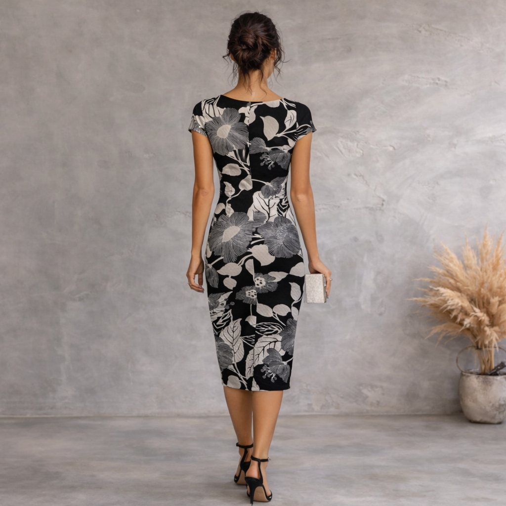 Gharani Strok Black White Floral Cotton Dress UK 10
