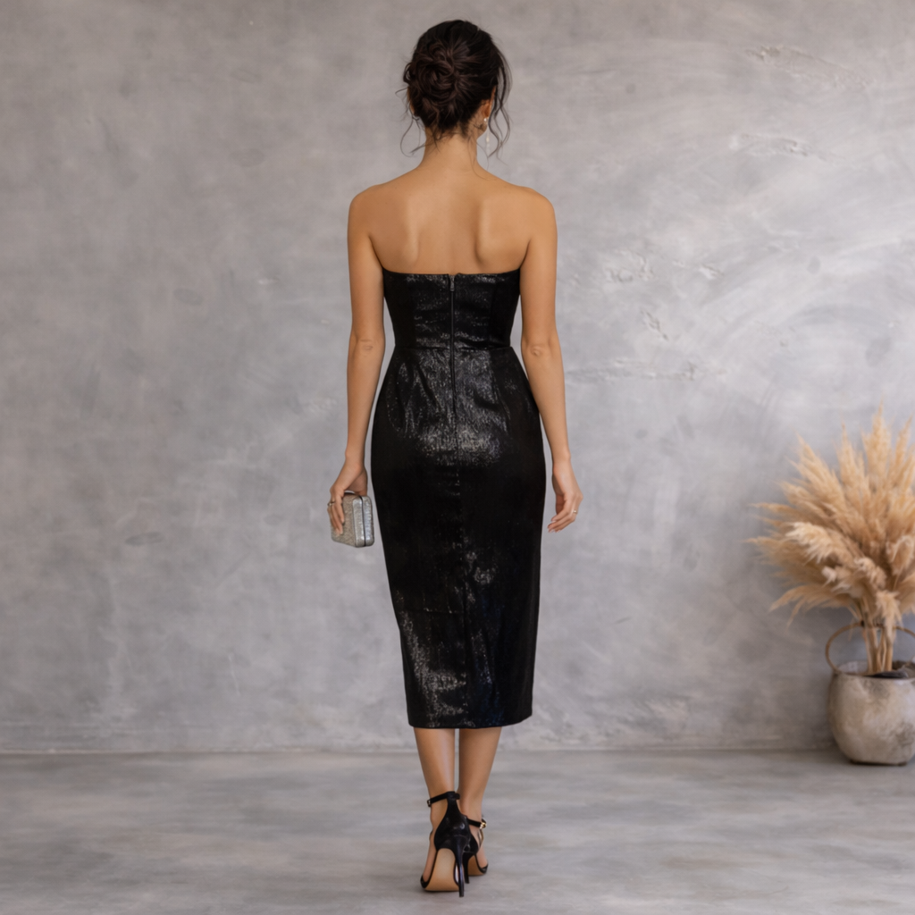 Miss Selfridge Black Shimmer Diamante Buckle Dress UK 10