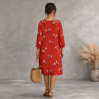 Joules Red Floral Long Sleeve Jersey Dress UK 12