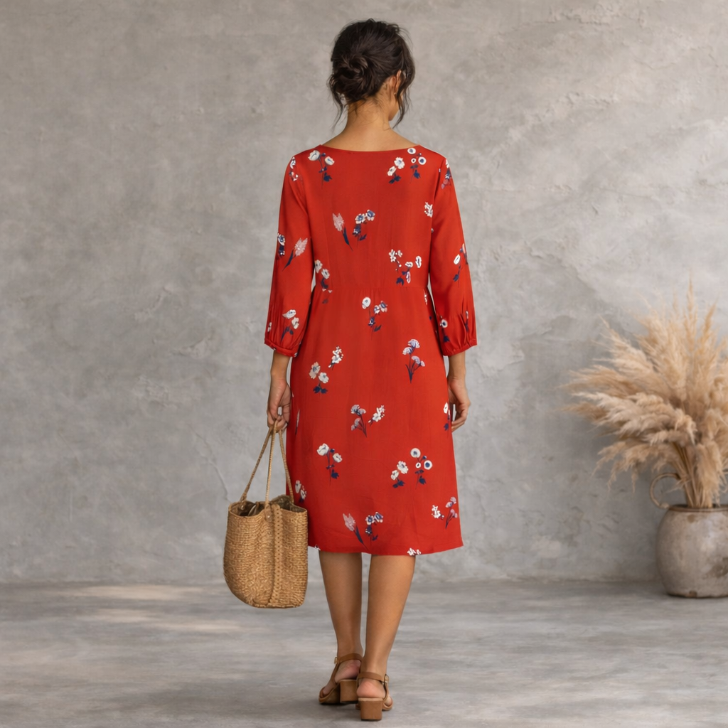 Joules Red Floral Long Sleeve Jersey Dress UK 12