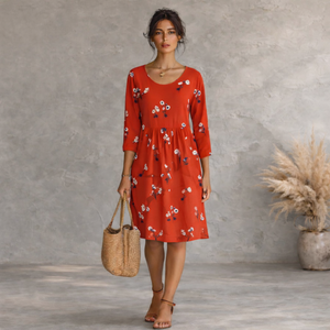 Joules Red Floral Long Sleeve Jersey Dress UK 12