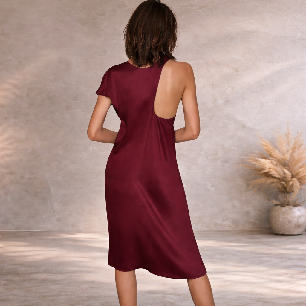 Zara Burgundy Asymmetrical Midi Silky Slip Dress UK 14