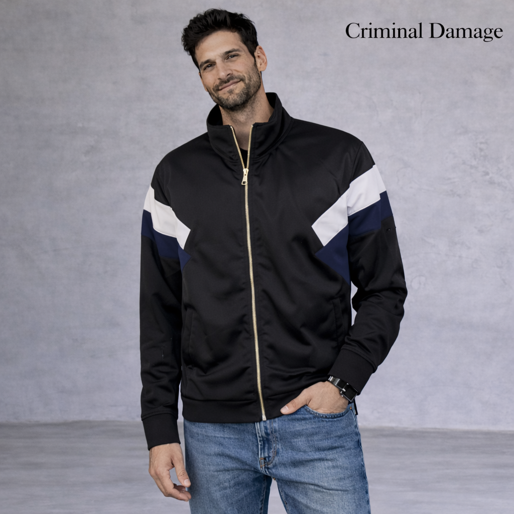 Criminal Damage Black Navy Zip Track Jacket Size S