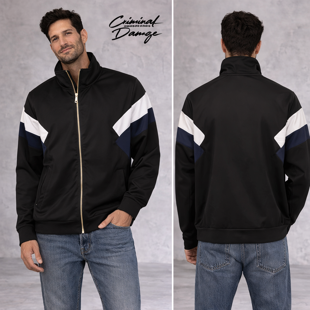 Criminal Damage Black Navy Zip Track Jacket Size S