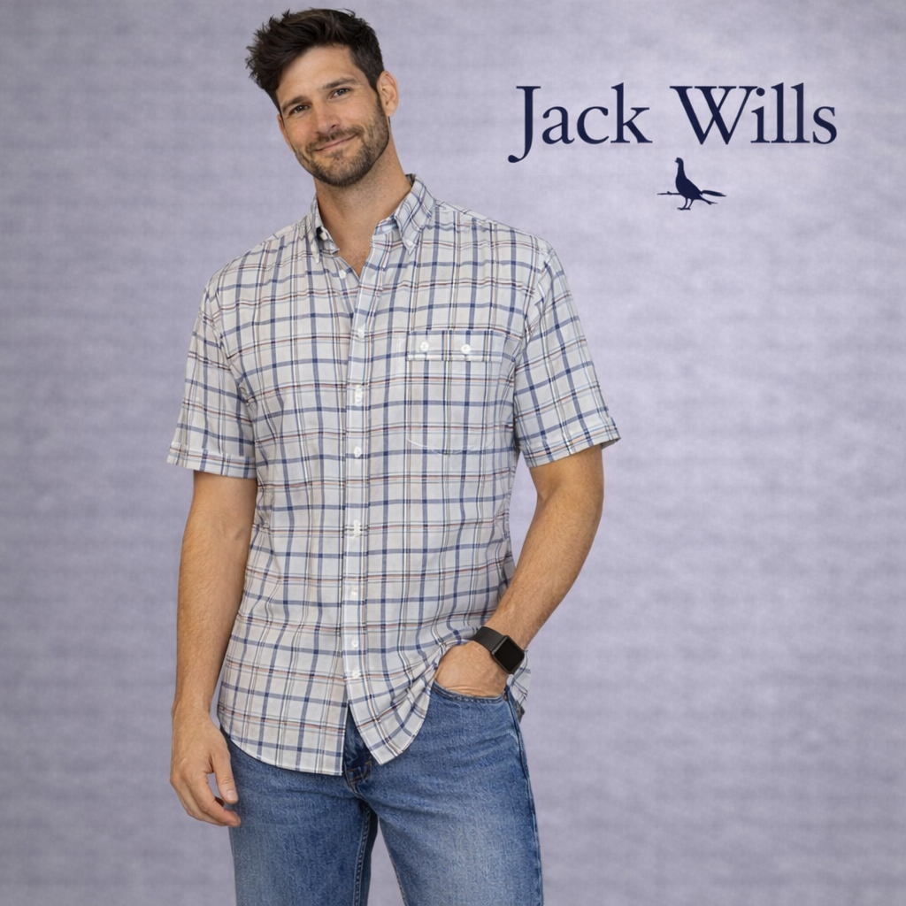 Jack Wills Blue White Cotton Short Sleeve Shirt Size Small