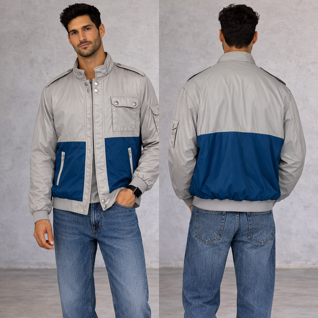 Topman Vintage Pale Grey & Blue Padded Zip Jacket Size M