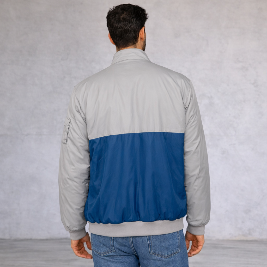 Topman Vintage Pale Grey & Blue Padded Zip Jacket Size M