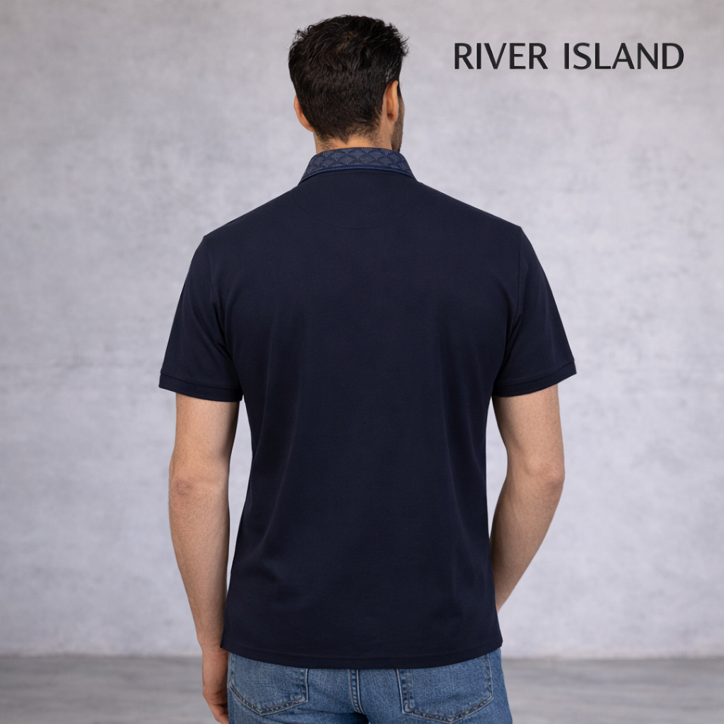 River Island Navy Cotton Polo Shirt Size Small