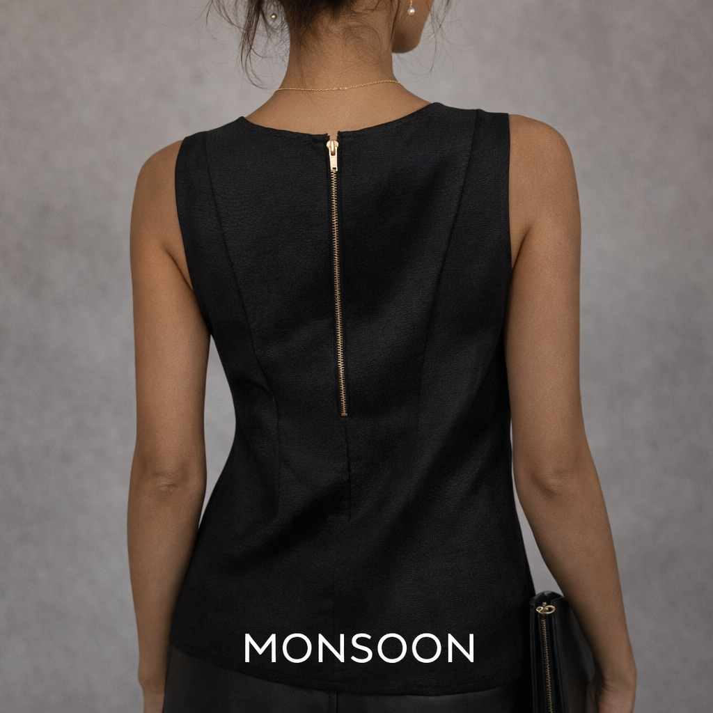Monsoon Black Ribbed Floral Applique Sleeveless Top  UK 14