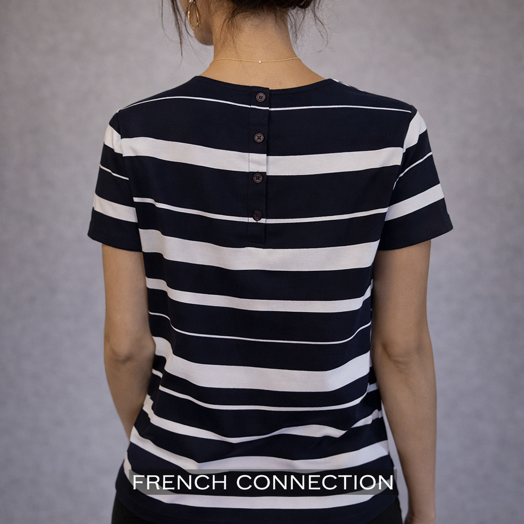 French Connection Black & White Striped Silky Top UK 12
