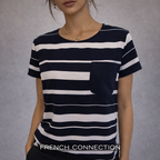 French Connection Black & White Striped Silky Top UK 12