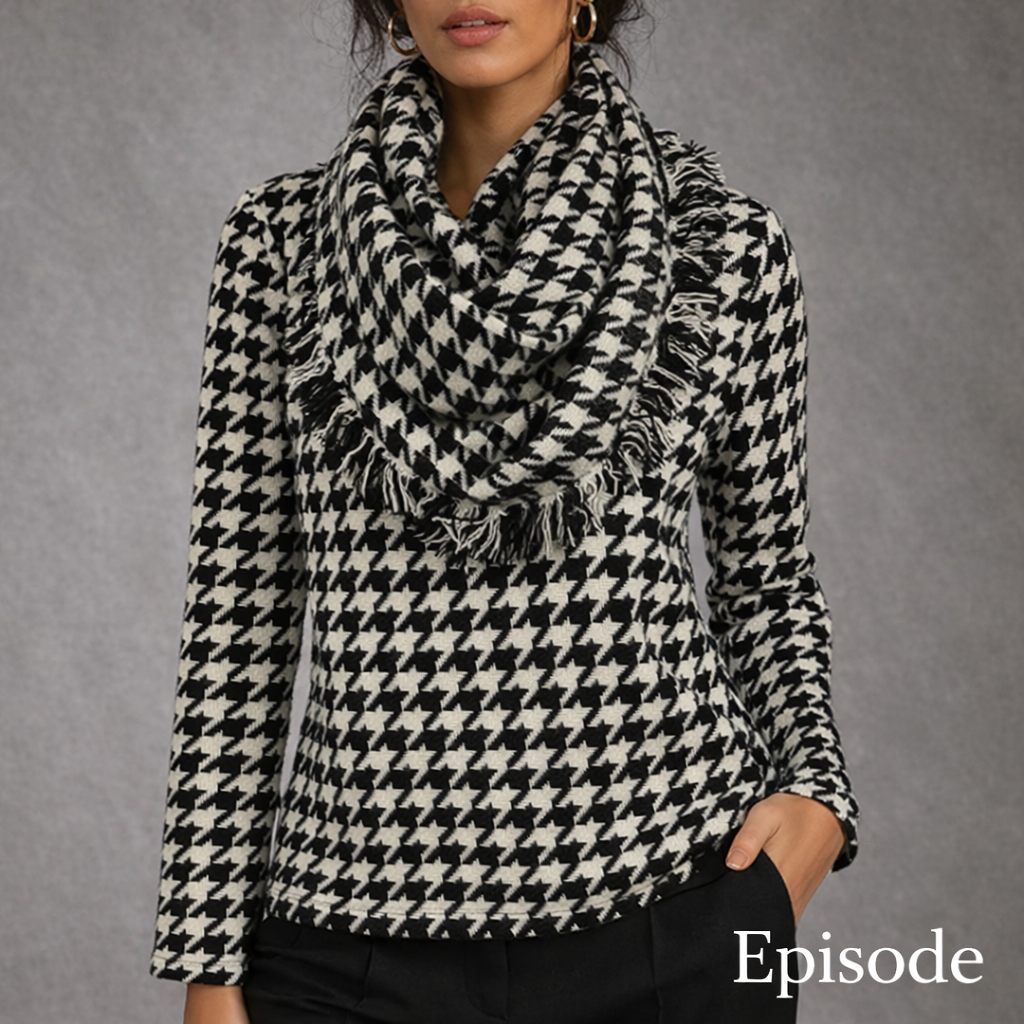 Episode Black & White Wool Houndstooth Top & Scarf  UK 12