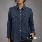 Lauren Ralph Lauren Blue Striped Linen Shirt UK 12/14