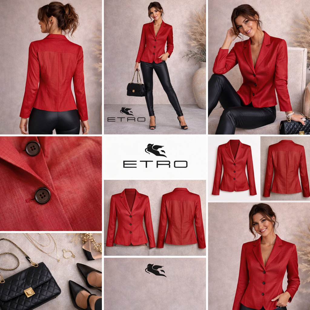 Etro Blood Red Silk Long Sleeve Shirt UK 10
