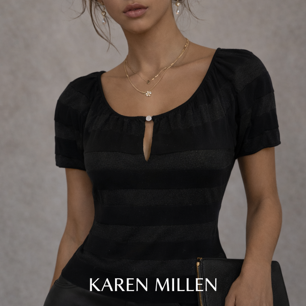 Karen Millen Black Sparkle Cashmere Wool Ribbed Top UK 8
